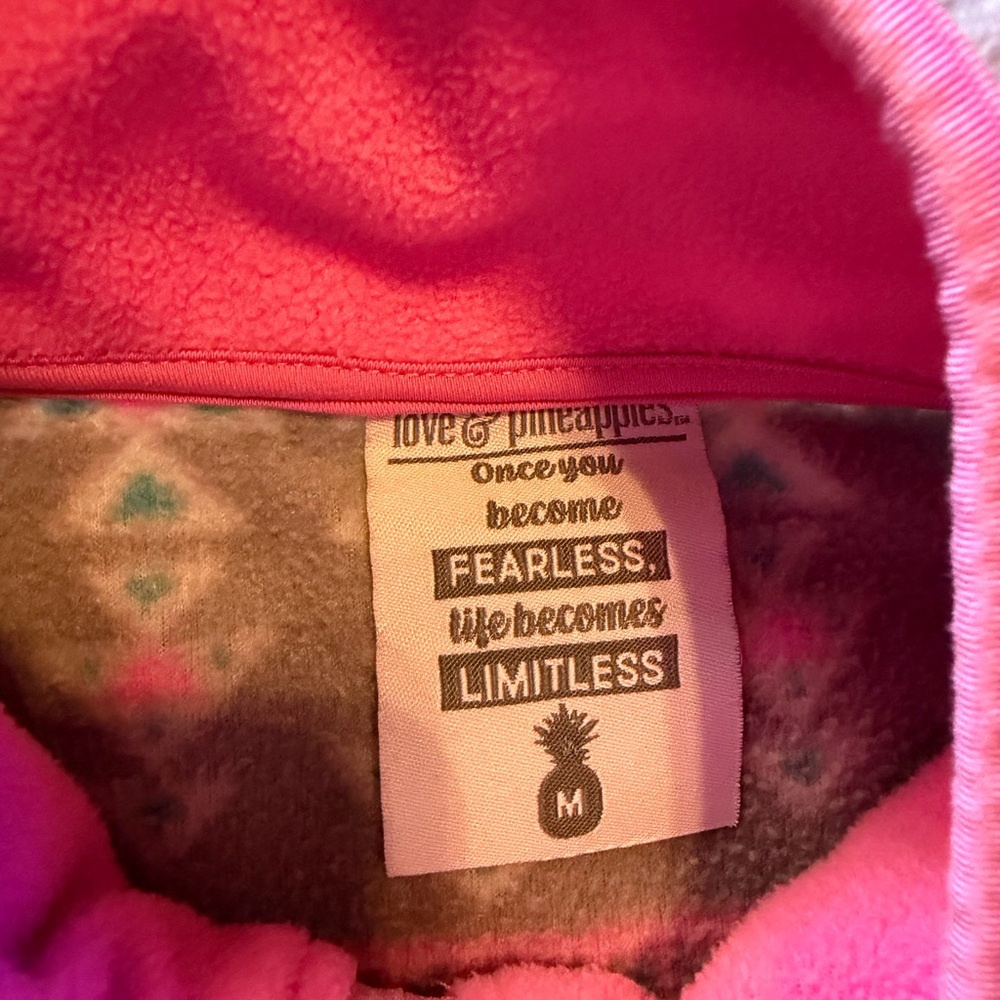 Half-Zip Fleece Pullover Sweatshirt - Gray & Pink Aztec - Picture 3 of 3